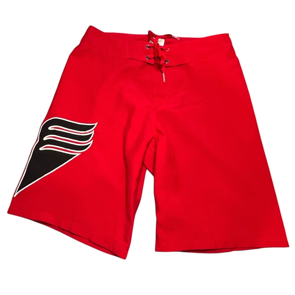 Tyr Board Shorts Mens 28 Red Black Emblem Drawstring Waist Back‎ Pocket Unlined